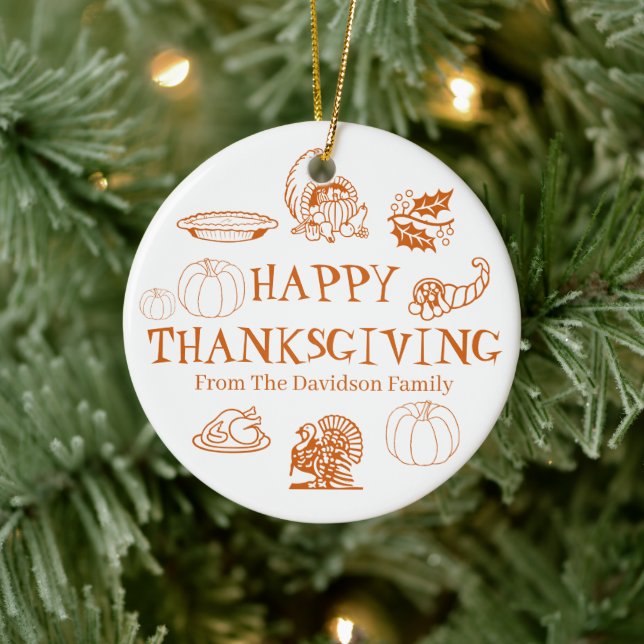 Happy Thanksgiving pumpkin custom name cute Ceramic Tree Decoration (Tree)