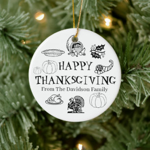 Happy Thanksgiving pumpkin custom name cute Ceramic Tree Decoration