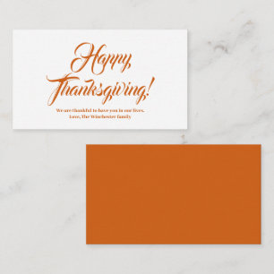 Happy Thanksgiving pumpkin custom script elegant Enclosure Card