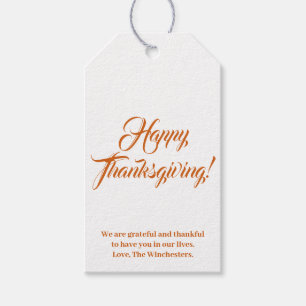 Happy Thanksgiving pumpkin custom script elegant Gift Tags