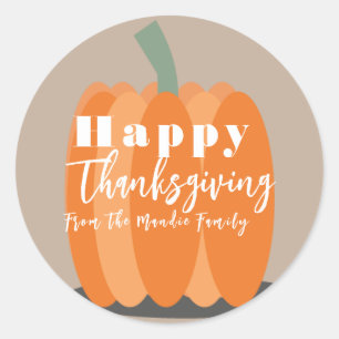 Happy Thanksgiving Pumpkin Large Favour Classic Round Sticker