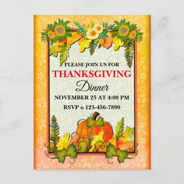 Happy Thanksgiving Pumpkin Leaves Fall Festival Holiday Postcard (Front)