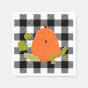 Happy Thanksgiving Pumpkin On Plaid Napkin