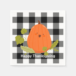Happy Thanksgiving Pumpkin On Plaid Napkins