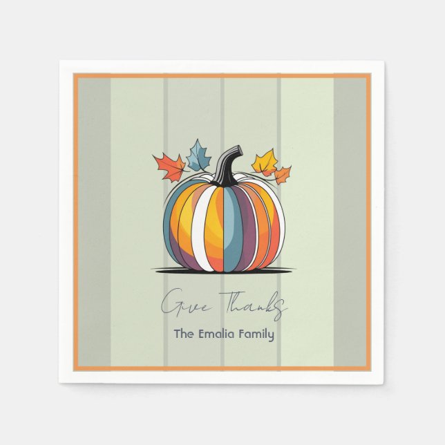 Happy Thanksgiving Pumpkin Paper Napkin (Front)