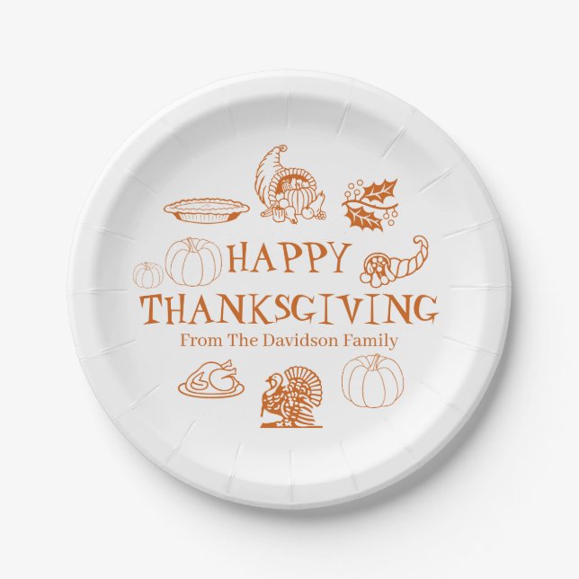 Happy Thanksgiving pumpkin pie custom name  Paper Plate (Front)