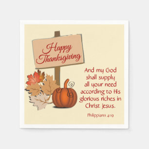 HAPPY THANKSGIVING Pumpkin Scripture Paper Napkin