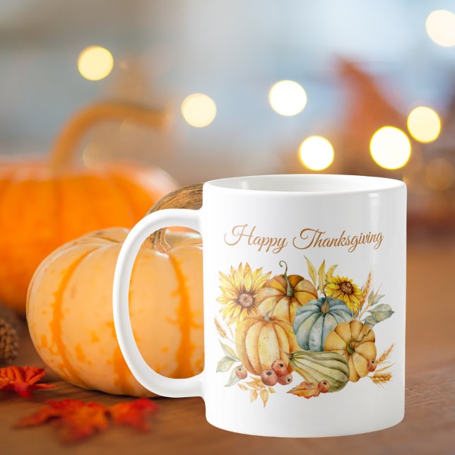 Happy Thanksgiving Pumpkin Watercolor Coffee Mug (Creator Uploaded)