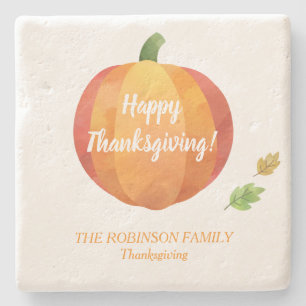 Happy Thanksgiving Pumpkin Watercolor Custom Stone Coaster
