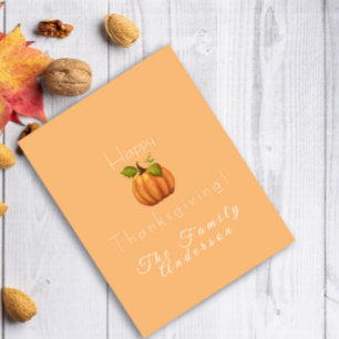 Happy thanksgiving pumpkin watercolor light orange card
