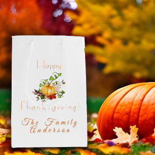 Happy thanksgiving pumpkin watercolor  medium gift bag