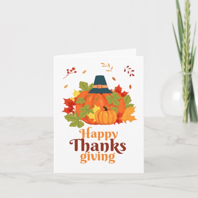 Happy Thanksgiving Pumpkin with Hats and Leaves   Invitation (Front)