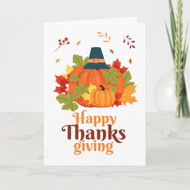 Happy Thanksgiving Pumpkin with Hats and Leaves   Invitation (Front)
