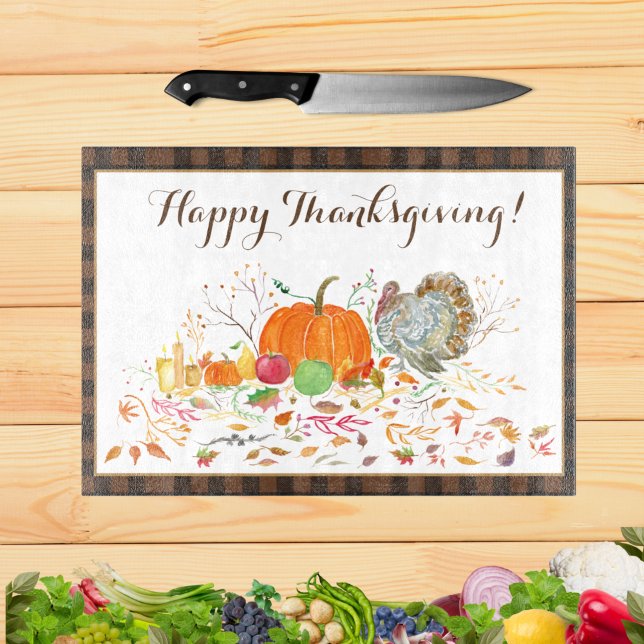 Happy Thanksgiving Pumpkin With Turkey  Cutting Board (Creator Uploaded)