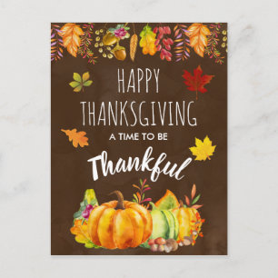 Happy Thanksgiving Pumpkins and Autumn Foliage Holiday Postcard