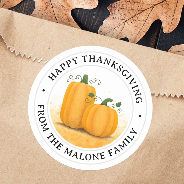 Happy Thanksgiving pumpkins autumn harvest Classic Round Sticker (Happy Thanksgiving pumpkins autumn harvest Classic Classic Round Sticker)