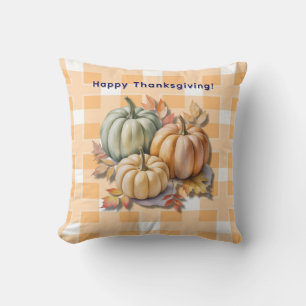 Happy Thanksgiving Pumpkins & Autumn Leaves Cushion
