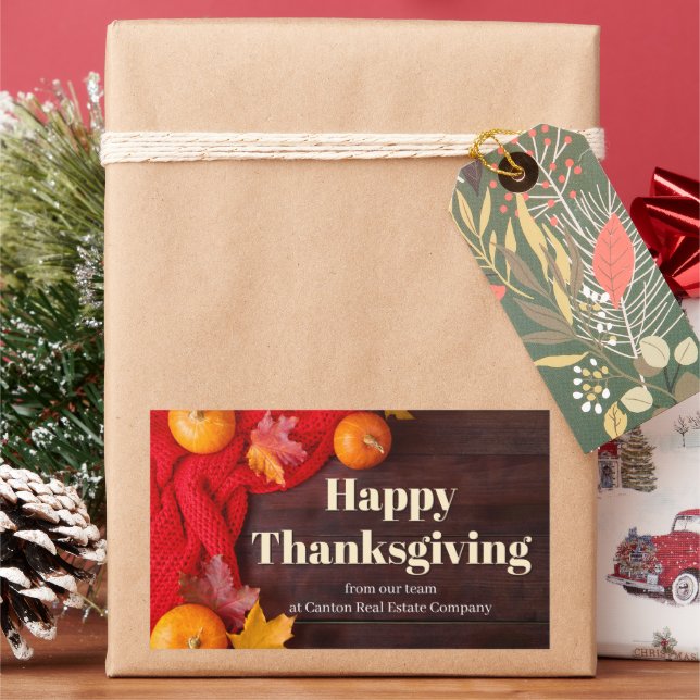 Happy Thanksgiving Pumpkins Customised Business Rectangular Sticker (Holiday)