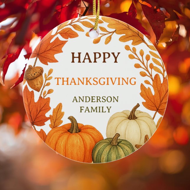 Happy Thanksgiving pumpkins fall foliage Ceramic Tree Decoration (Creator Uploaded)