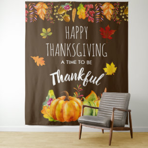 Happy Thanksgiving Pumpkins & Fall Foliage Tapestry