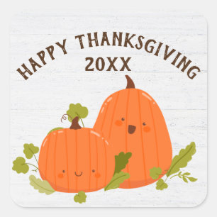Happy Thanksgiving Pumpkins On Whitewashed Wood Square Sticker