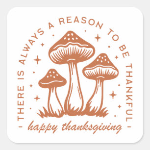 Happy thanksgiving quote mushroom whimsical orange square sticker