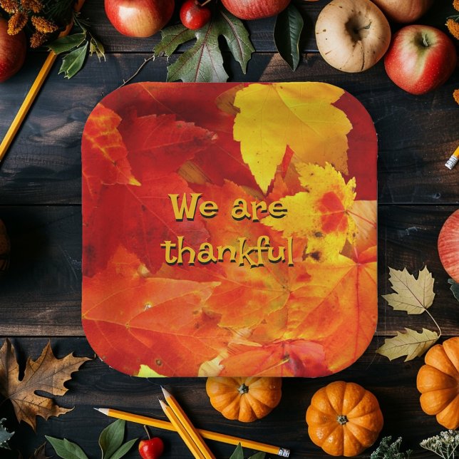 Happy Thanksgiving Red Autumn Leaves Paper Plate (Creator Uploaded)