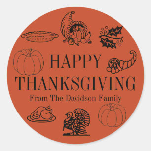 Happy Thanksgiving red custom name cute favours Classic Round Sticker