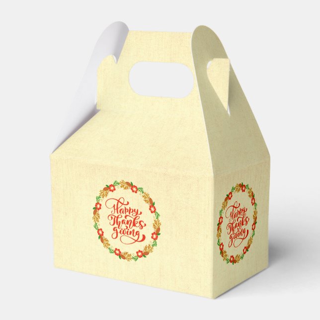 Happy Thanksgiving Red Gold Wreath Favour Box (Front Side)