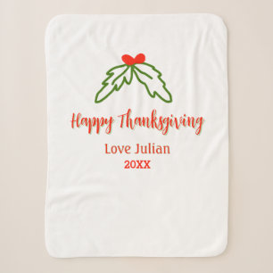 Happy Thanksgiving red green leaves cherry name ye Sherpa Blanket