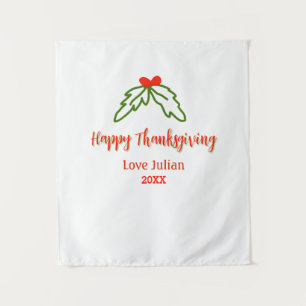 Happy Thanksgiving red green leaves cherry name ye Tapestry