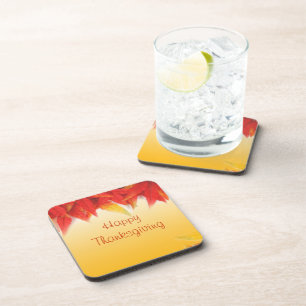 Happy thanksgiving red leaves coaster