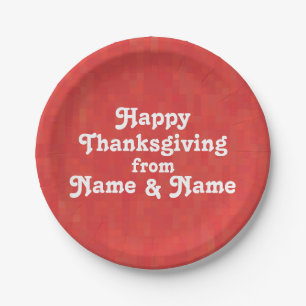 Happy Thanksgiving red pattern custom text photo Paper Plate