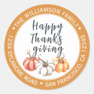 Happy Thanksgiving Red Return Address Classic Round Sticker