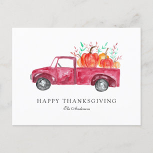 Happy Thanksgiving Red Truck Fall Pumpkin Harvest  Holiday Postcard