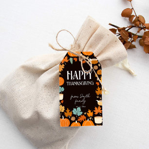 Happy Thanksgiving retro pumpkins maple leaves Gift Tags