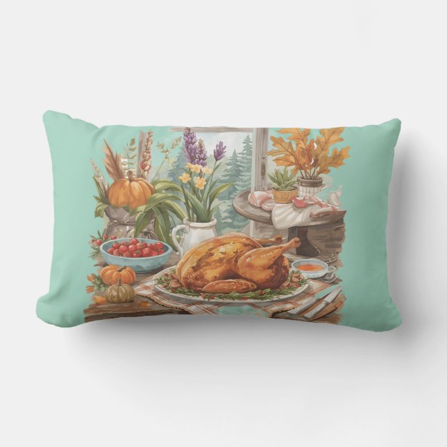Happy Thanksgiving, Roasted Turkey Lumbar Cushion (Front)