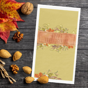 Happy Thanksgiving Rustic Autumn Leaves Napkin