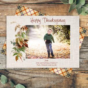 Happy Thanksgiving Rustic Autumn Leaves Photo Holiday Card