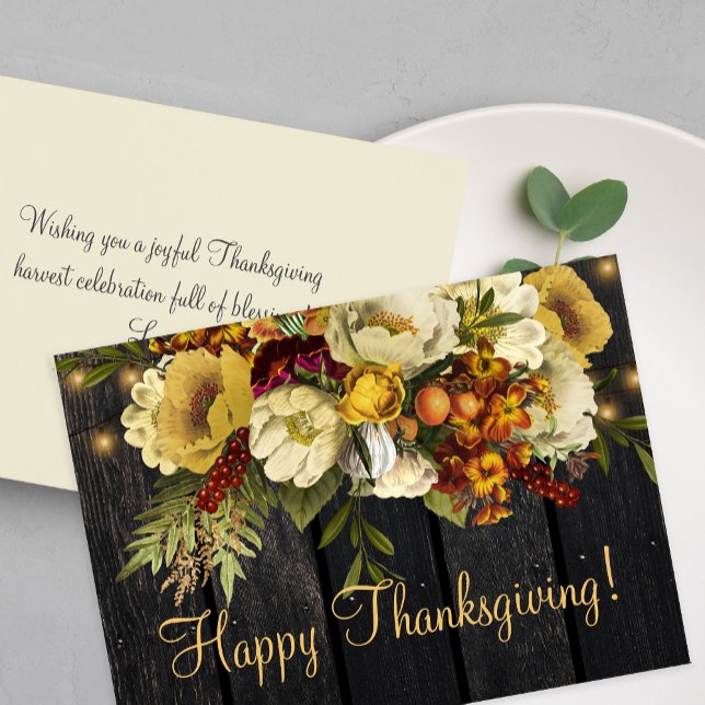 Happy Thanksgiving rustic barn wood Thanksgiving Holiday Card (Creator Uploaded)