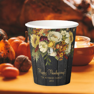 Happy Thanksgiving rustic fall wood Thanksgiving Paper Cups
