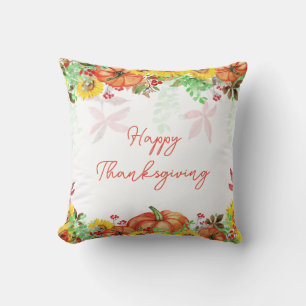 Happy Thanksgiving Rustic Floral Pumpkin Cushion