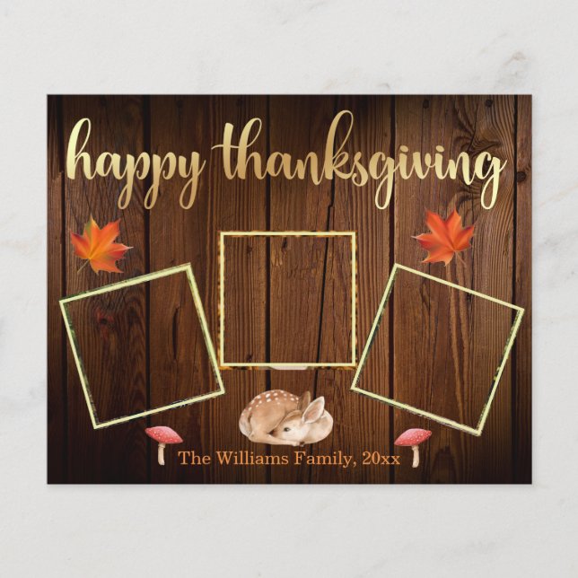 happy thanksgiving rustic gold photos collage card (Front)