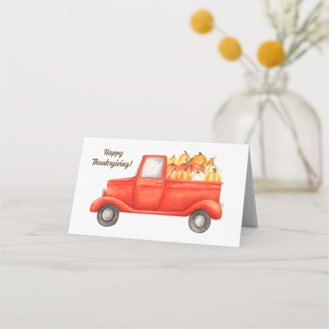 Happy Thanksgiving Rustic Truck Fall Harvest Place Card (Front)