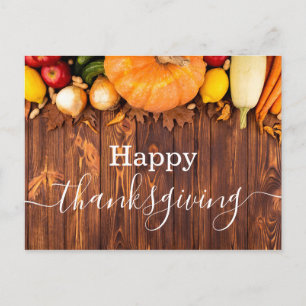 happy thanksgiving, rustic wood holiday simple postcard