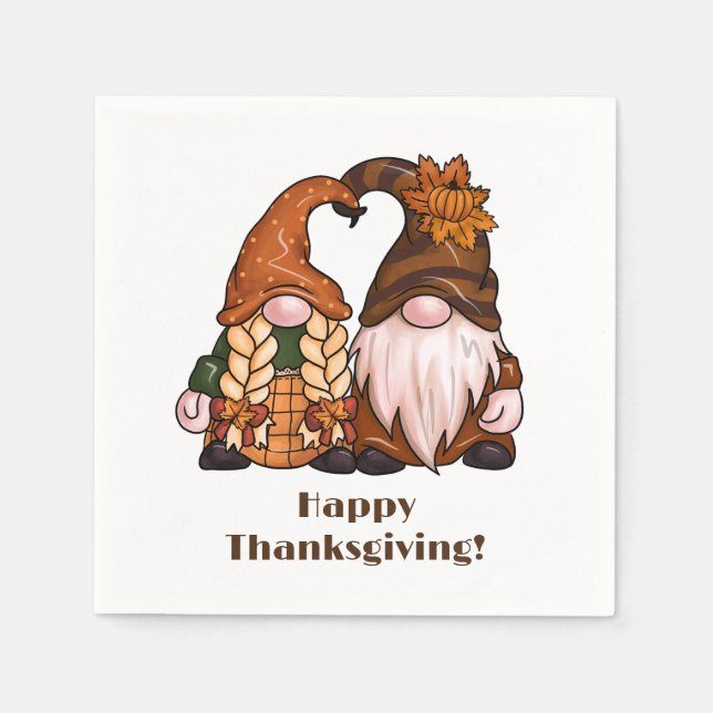 Happy Thanksgiving Scandinavian Gnomes Napkin (Front)