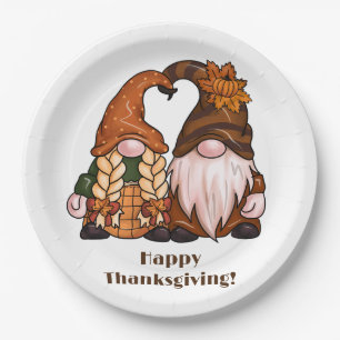 Happy Thanksgiving Scandinavian Gnomes Paper Plate