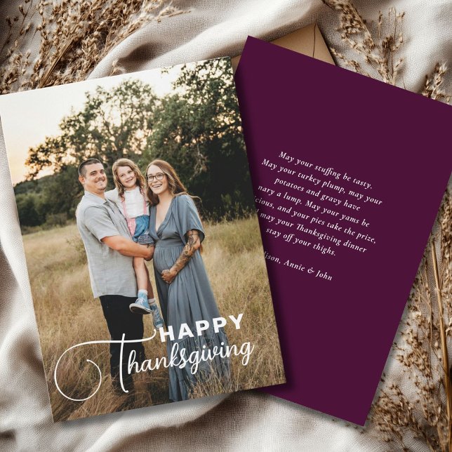 "Happy Thanksgiving" Script Font, 1 Photo Holiday Card ("Happy Thanksgiving!" Simple Thanksgiving, Photo Card, script font, modern.)