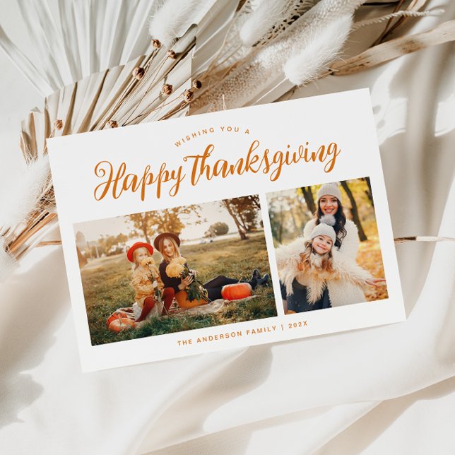 Happy Thanksgiving Script Handwriting Photo  Holiday Card (Creator Uploaded)