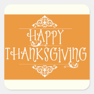 Happy Thanksgiving Script Orange Square Sticker